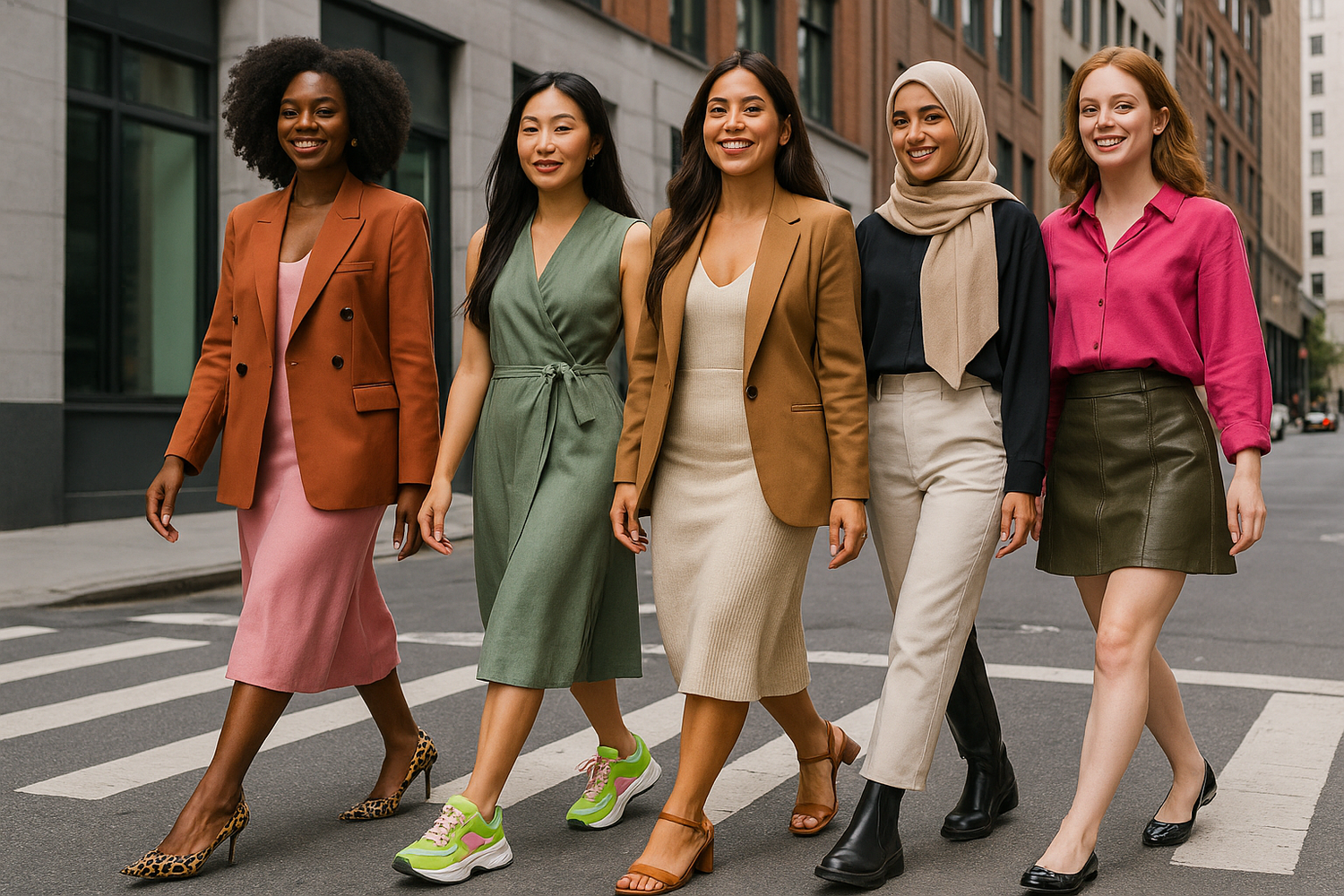multicultural women walking in shoes