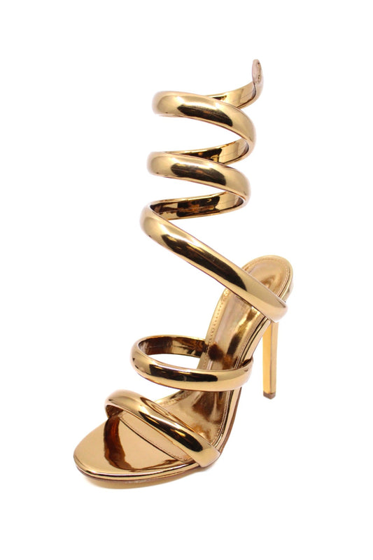 Bronze Metallic Open Toe Strappy Heels