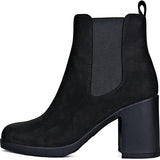 Black suede Chelsea Platform Block Heel Bootie