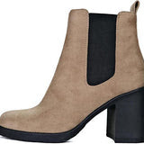 Beige suede Chelsea Platform Block Heel Bootie
